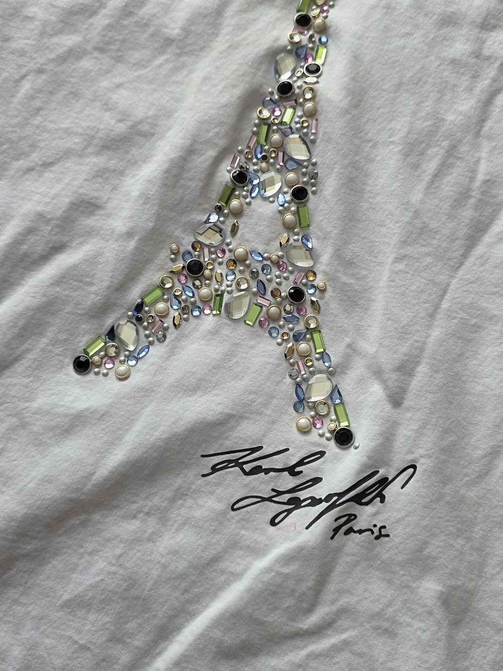 Karl Lagerfeld White Sequin Eiffel Tower Tee - Picture 2 of 5